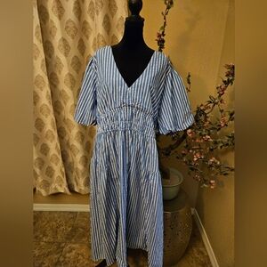 Blue and White Striped Dress